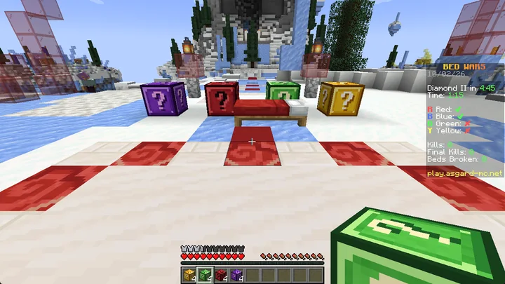 Four lucky blocks next to the red base on Glacier