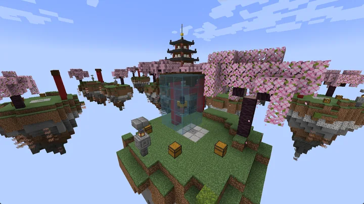 A player waiting in a glass tube on a Sakura Shrine island